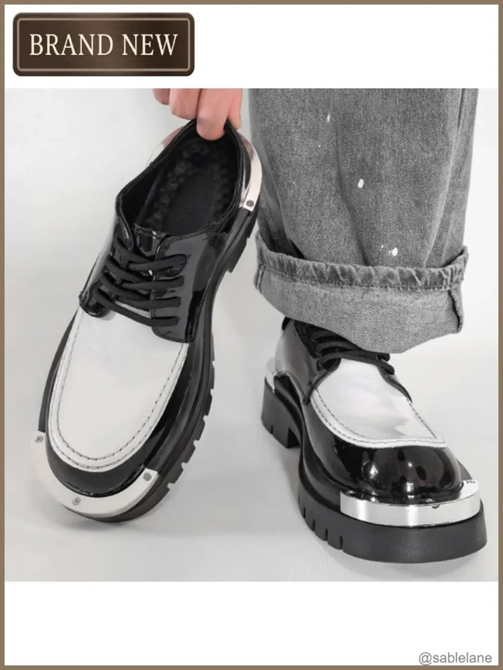 Patent Leather Platform Oxfords Lug Sole Lace Up Wide Round Toe